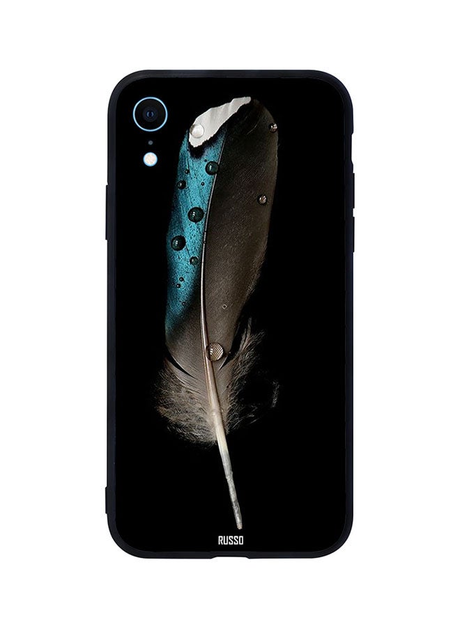 CIELITO Skin Case Cover -for Apple iPhone XR Black And Blue Feather With Water Drops Black And Blue Feather With Water Drops