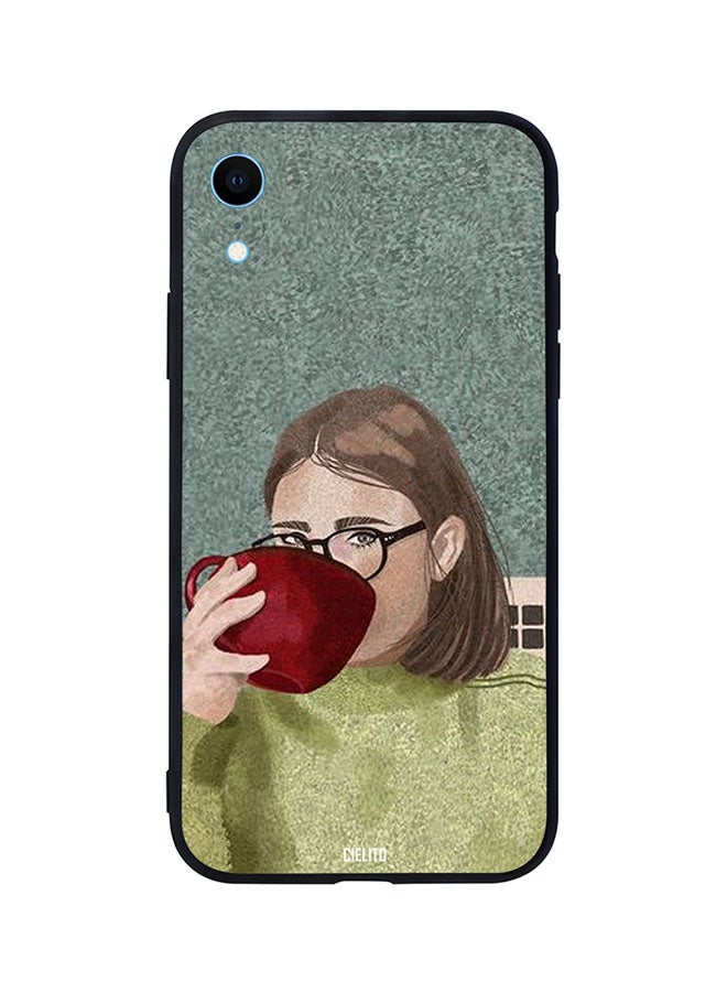 CIELITO Skin Case Cover -for Apple iPhone XR Girl Drinks Coffee From Big Cup Girl Drinks Coffee From Big Cup