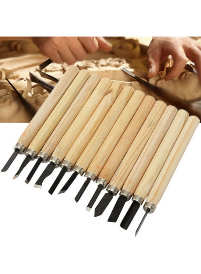 طقم أدوات نحت الخشب مكون من 12 قطعة بيج 26 x 110 x 12مم  - Image 2