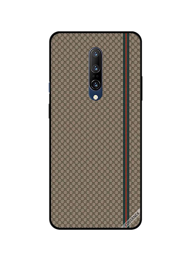 غطاء حماية واقٍ لهاتف ون بلس 7 برو خطوط باللونين الأحمر والأخضر على تصميم بني اللون