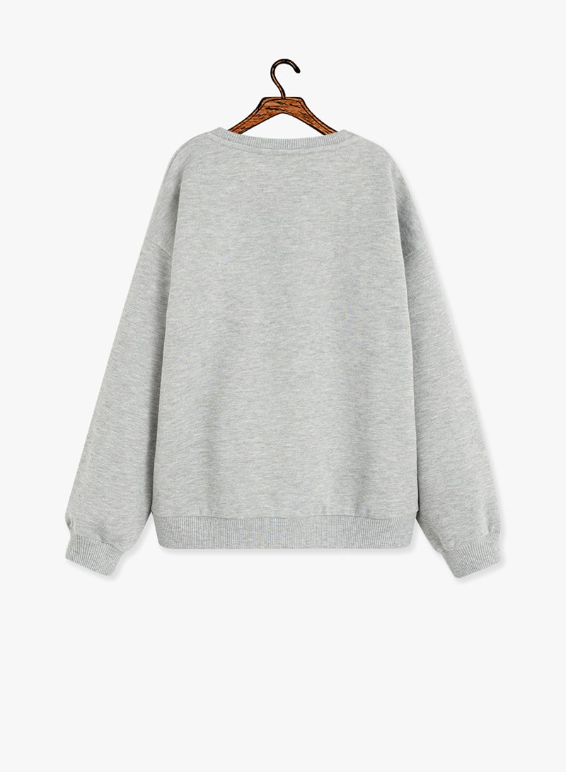 MANGO - Floral Applique Sweatshirt Grey - Image 1