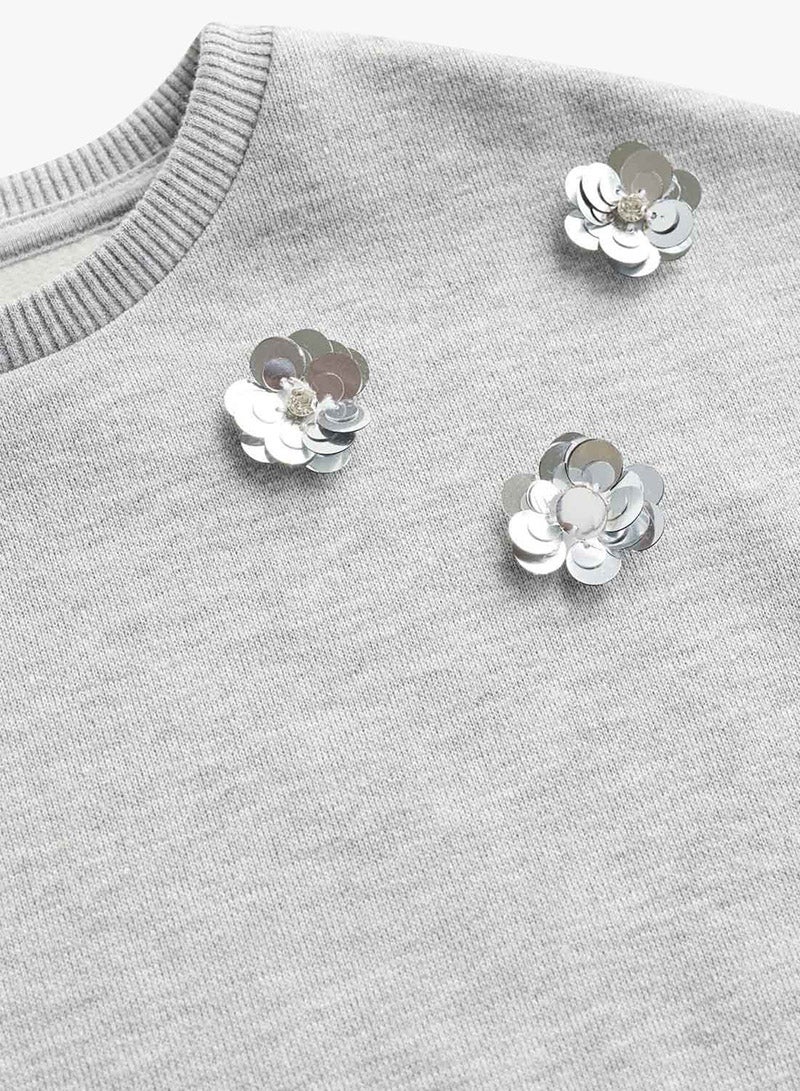 MANGO - Floral Applique Sweatshirt Grey - Image 1