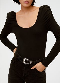 MANGO Puffed Shoulder Bodysuit Black  - Image 1
