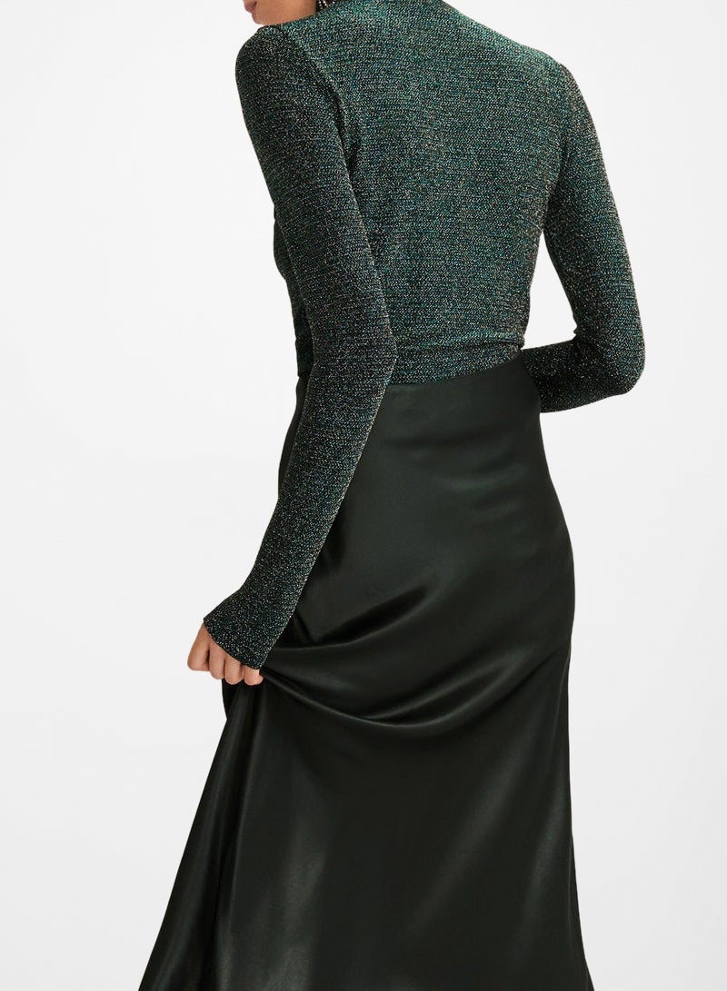 MANGO High Neck Metallic T-Shirt Green - Image 3