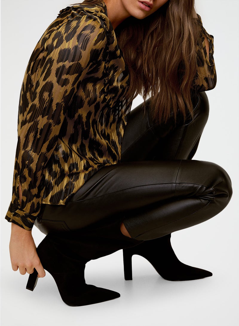 MANGO - Leopard Print Metallic Top Brown/Black - Image 1