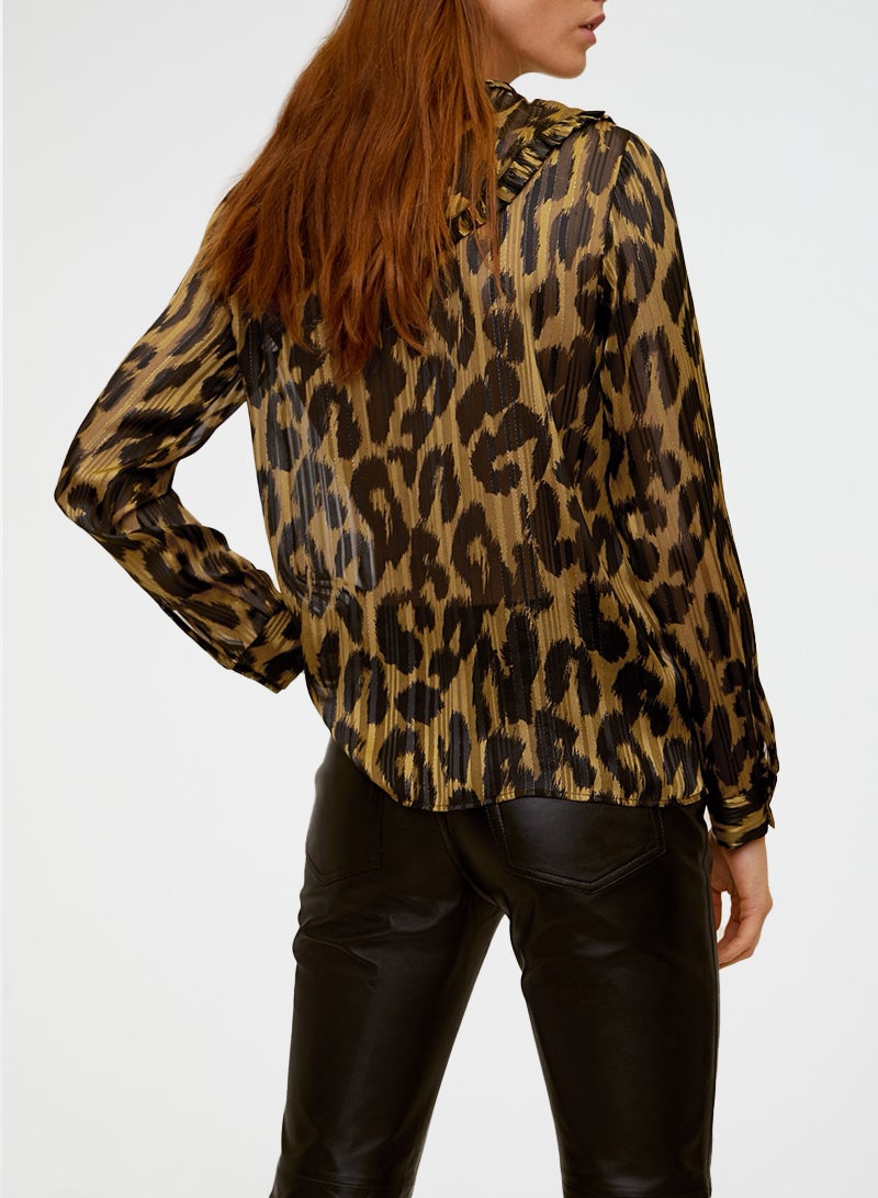 MANGO - Leopard Print Metallic Top Brown/Black - Image 1