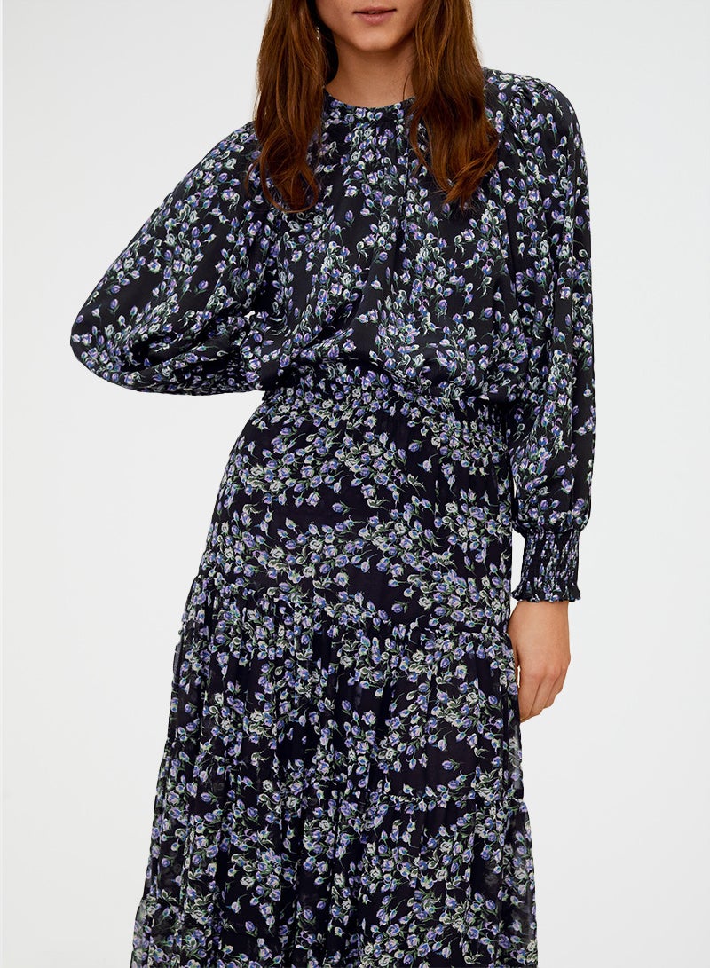 MANGO - Floral Print Flowy Blouse Black - Image 1