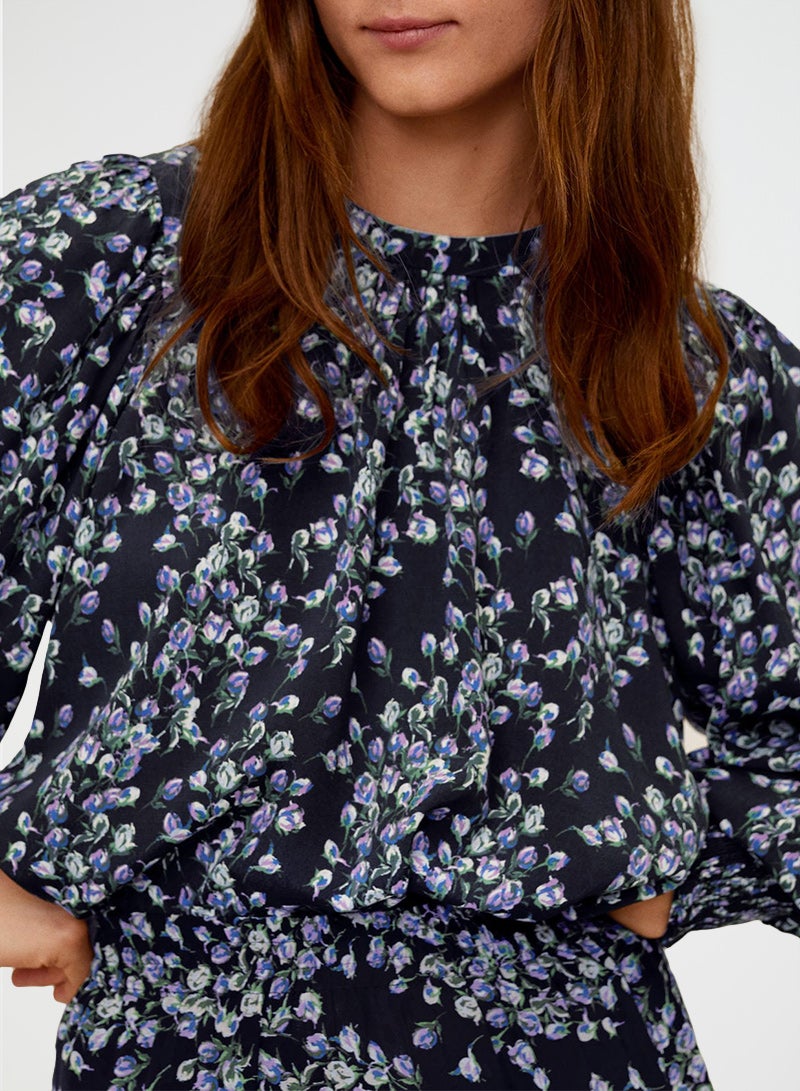 MANGO - Floral Print Flowy Blouse Black - Image 1