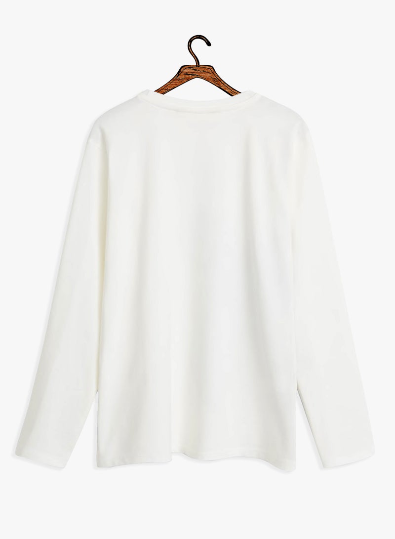 MANGO - Front Print Long Sleeve T-Shirt White - Image 1
