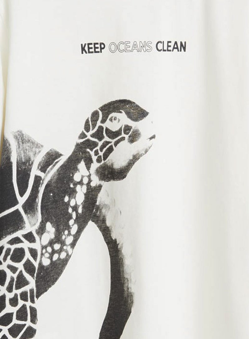 MANGO - Front Print Long Sleeve T-Shirt White - Image 1