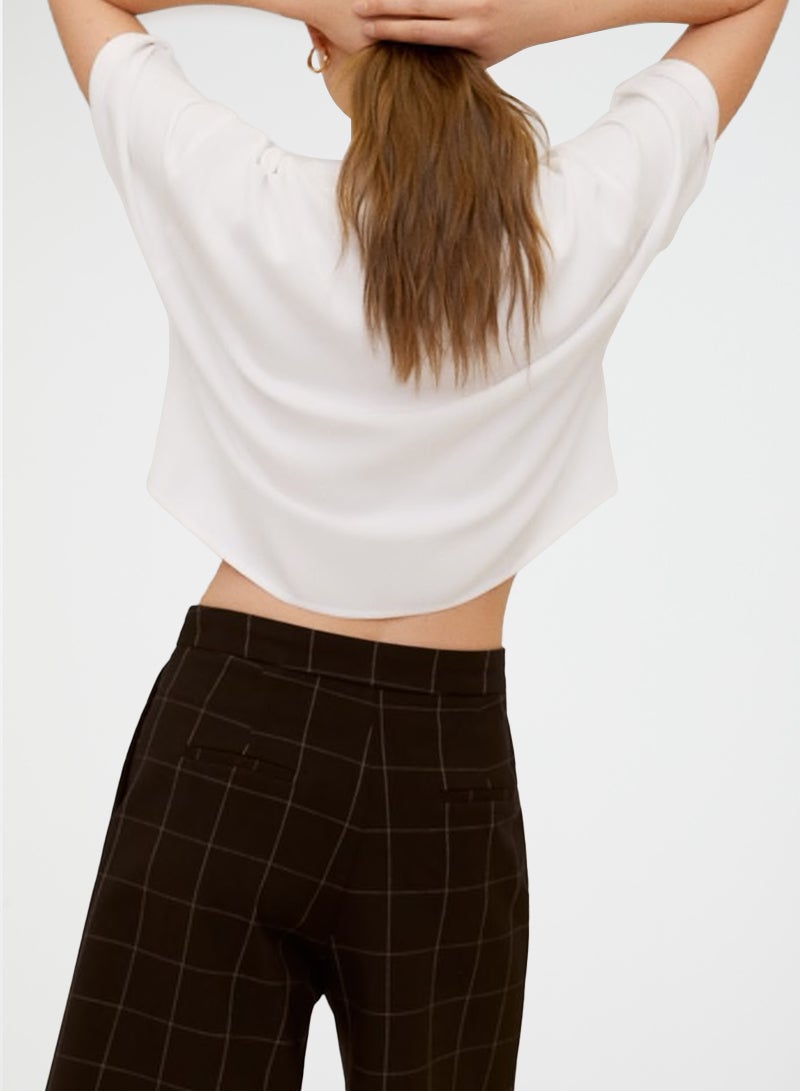 MANGO - Knot Detail Cropped Blouse White - Image 1