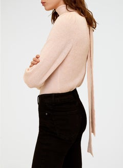 MANGO Tie Neck Open Back Sweater Pink  - Image 3