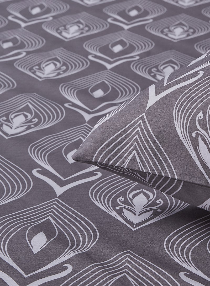 Noon East - Fitted Bedsheet Set Queen Size 100% Cotton Premium Quality 200 TC Everyday Use Breathable And Soft, With 1 Bed Sheet 150X200 Cm + 25cm And 2 Pillow Cases 50X75 Cm - Grey/White Grey/White - Image 1