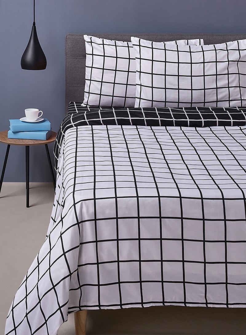 Noon East 5-Piece Bedding Set (1 Comforter + 1 Duvet Cover + 1 Fitted Bedsheet + 2 Pillowcase), Soft Touch Banana Grid Print Queen - Image 1