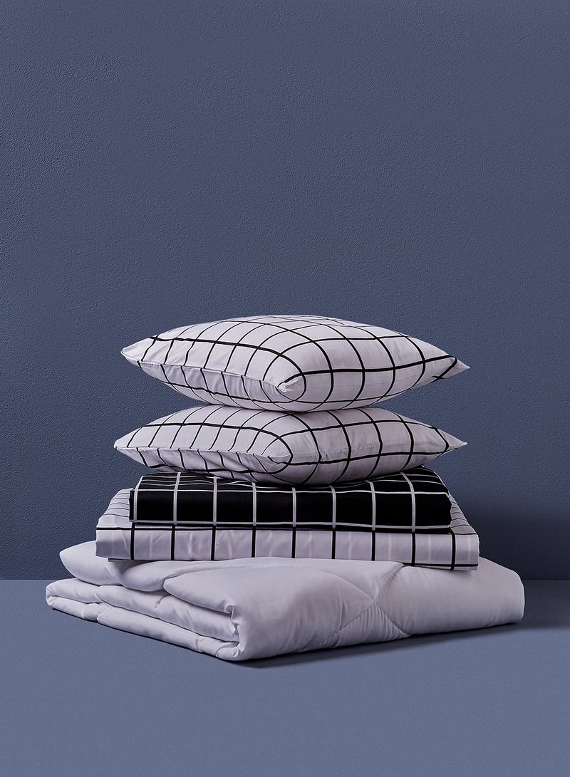 Noon East 5-Piece Bedding Set (1 Comforter + 1 Duvet Cover + 1 Fitted Bedsheet + 2 Pillowcase), Soft Touch Banana Grid Print Queen - Image 2