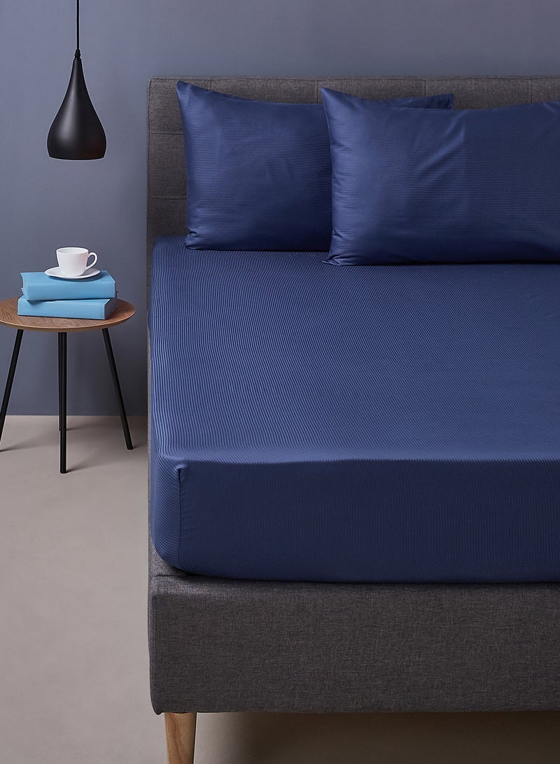 Noon East - Fitted Bedsheet Set Queen Size 100% Cotton Luxury Premium Quality 300 TC Everyday Use Breathable And Soft, With 1 Bed Sheet 200X200 Cm + 25cm And 2 Pillow Cases 50X75 Cm - Cadet Blue Cadet Blue Queen - Image 1