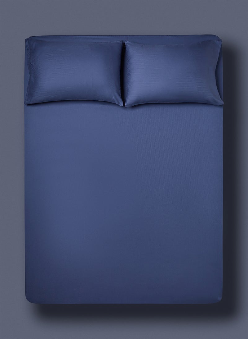 Noon East - Fitted Bedsheet Set Queen Size 100% Cotton Luxury Premium Quality 300 TC Everyday Use Breathable And Soft, With 1 Bed Sheet 200X200 Cm + 25cm And 2 Pillow Cases 50X75 Cm - Cadet Blue Cadet Blue Queen - Image 1