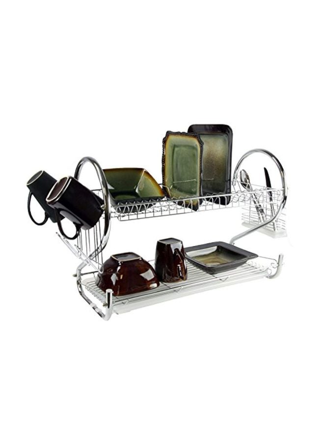 Megachef 2-Shelf Dish Rack With Draining Tray And Utensil Holder Silver - Image 2