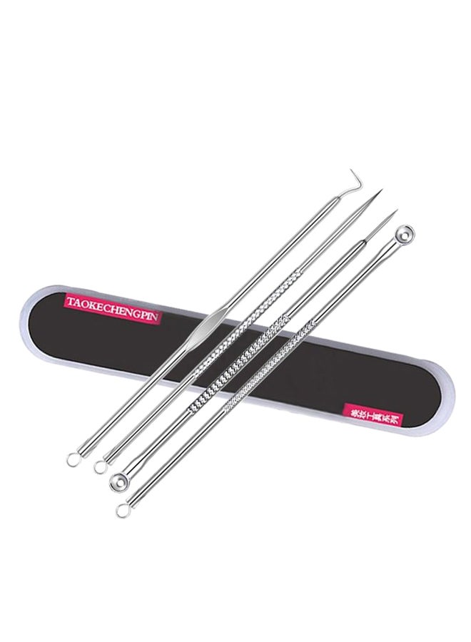 Generic 4-Piece Practical Beauty Blackhead Remover Needle Set With Case Silver/Black  - Image 1