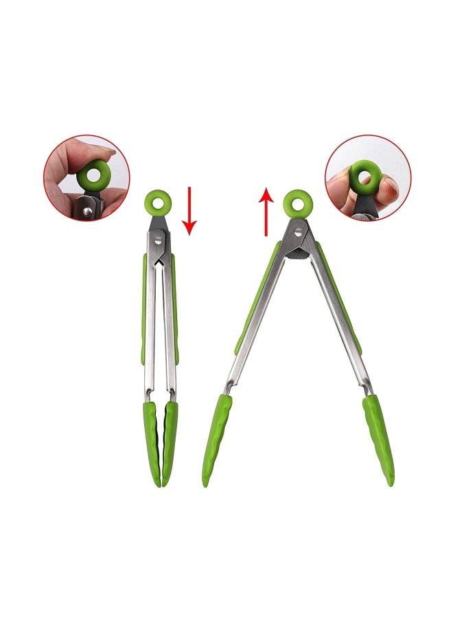 IKBEN - Set Of 2 Stainless Steel Tongs Silver/Green - Image 1