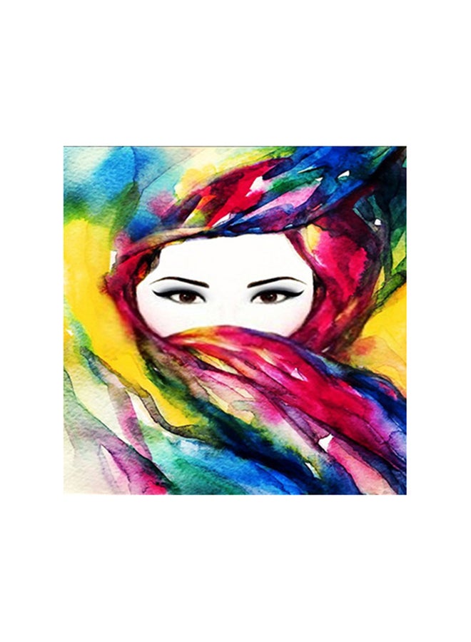 Girl Drawing Abstract Wooden Wall Art Mdf Multicolour 30x30cm
