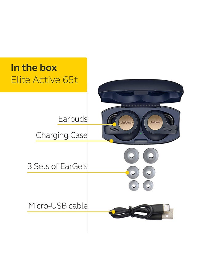 Jabra - Elite Active 65t Earbuds – Passive Noise Isolating Bluetooth Sports Earphones with Motion Sensor For Fitness Tracking – True Wireless Calls and Music Copper Blue - Image 1