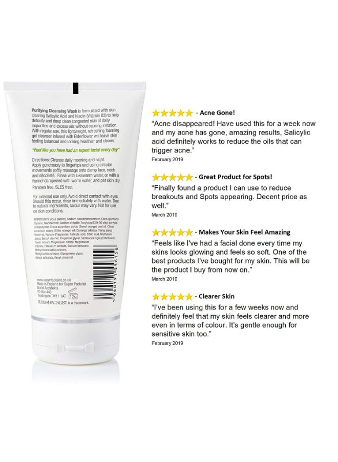 SUPER FACIALIST Salicylic Acid Anti Blemish Purifying Cleansing Wash 150ml  - Image 2