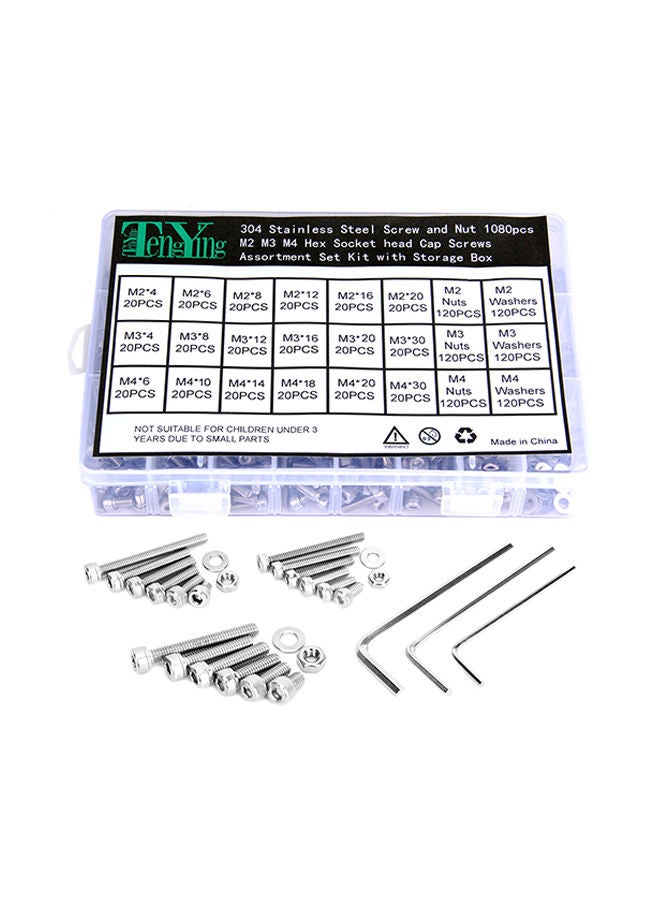 1080-Piece Nut Hex Socket Heads Cap Screws Set Silver  - Image 2