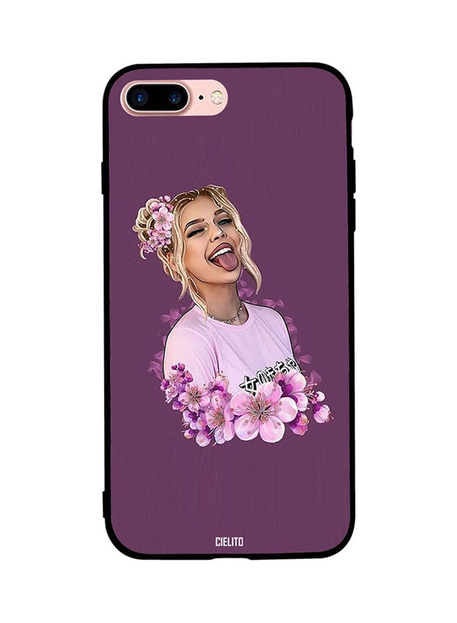 CIELITO Skin Case Cover -for Apple iPhone 8 Plus Cover Girl in Flowers Tongue Out Teasing Cover Girl in Flowers Tongue Out Teasing
