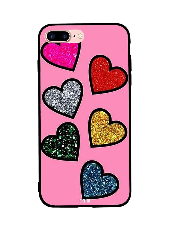 CIELITO Skin Case Cover -for Apple iPhone 8 Plus Cover Glitter Hearts in Pink Background Cover Glitter Hearts in Pink Background