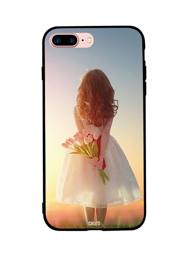 CIELITO Skin Case Cover -for Apple iPhone 8 Plus Cover Girl in Frock Standing with Flowers Cover Girl in Frock Standing with Flowers