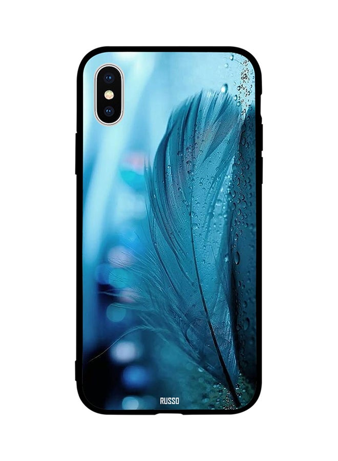 CIELITO Protective Case Cover For Apple iPhone XS Blue Feather on Glass