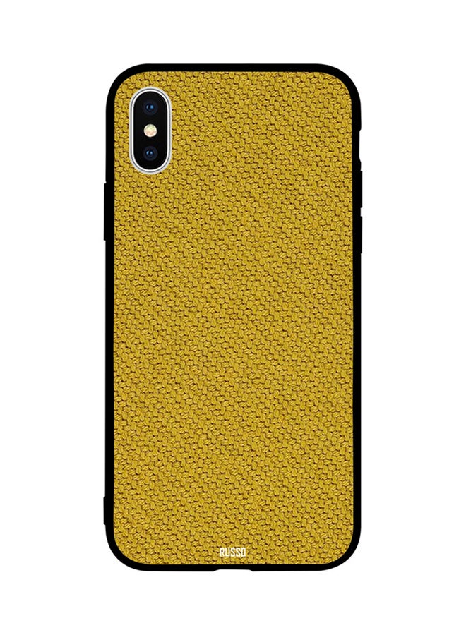 CIELITO Protective Case Cover For Apple iPhone XS Yellow Stitched Wool Cloth Pattern