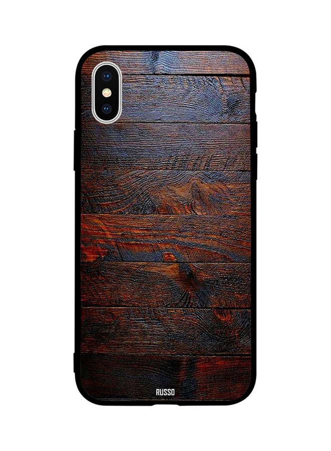 CIELITO Protective Case Cover For Apple iPhone XS Dark Brown Wooden Planks Pattern