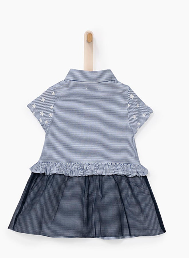 IKKS Mixed Fabric Striped Dress Blue  - Image 2