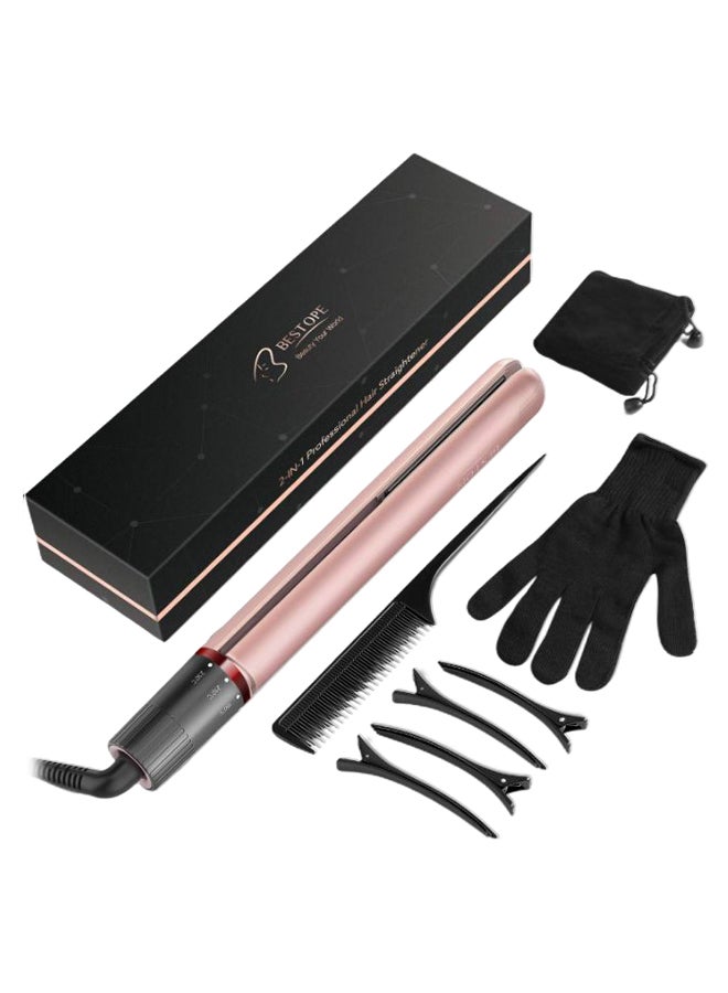 بيستوب مجموعة جهاز احترافي لتمليس وتجعيد الشعر 2 في 1 اسود/ذهبي وردي