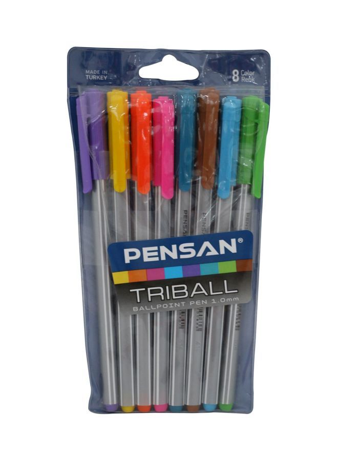 Pensan Set Of 8 Triball Ballpoint Pen Blue/Brown/Pink - Image 2