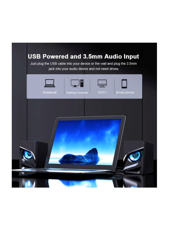 مكبر صوت مكتبي بمنفذ USB 2.1 طراز V128 الأسود / الأزرق