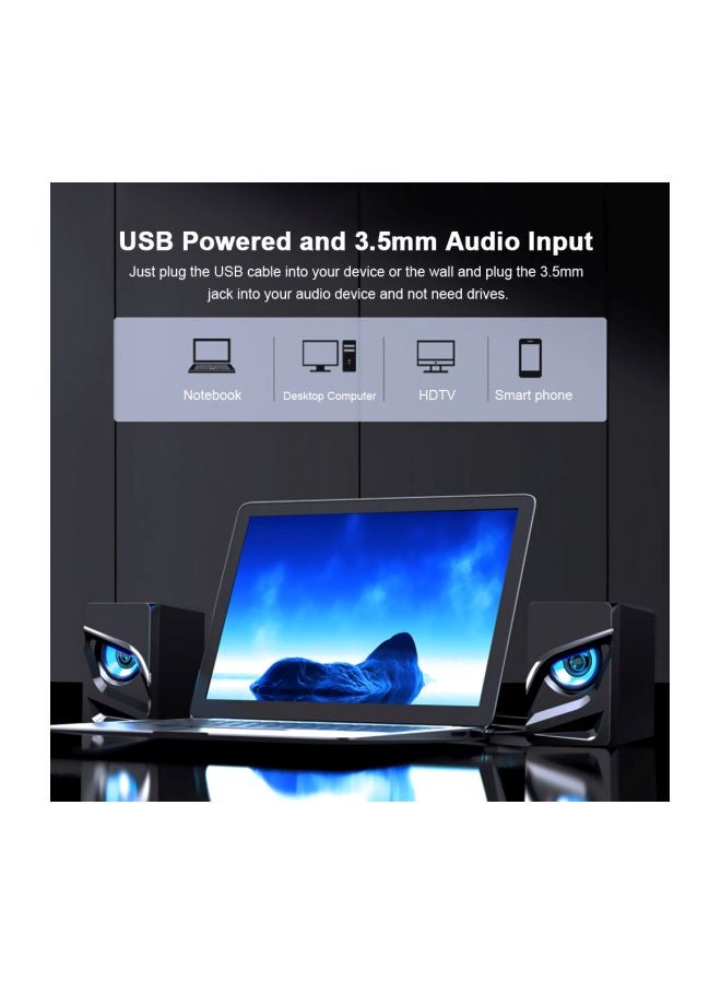 ماركة غير محددة - مكبر صوت مكتبي بمنفذ USB 2.1 طراز V128 الأسود / الأزرق - Image 1