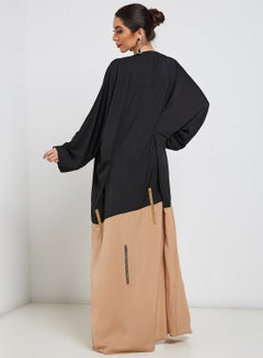 حياة عباية بألوان متباينة بيج/ أسود  - Image 2