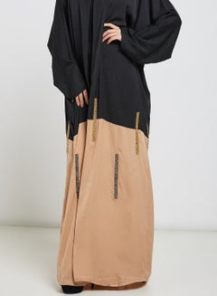 حياة عباية بألوان متباينة بيج/ أسود  - Image 3