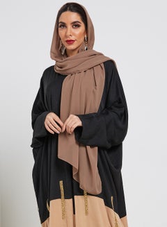 حياة عباية بألوان متباينة بيج/ أسود  - Image 4