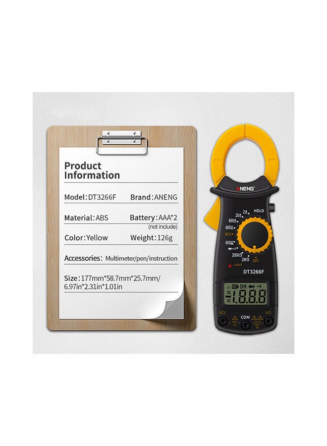 ANENG Digital Clamp Handheld Multimeter Black/Yellow  - Image 3