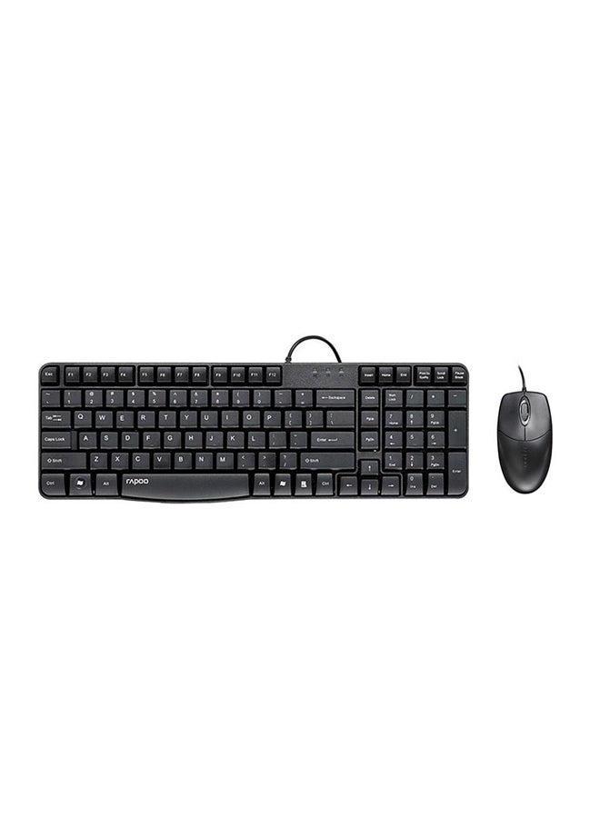 Rapoo Wired Optical Mouse And Keyboard Combo Set Black - Image 1