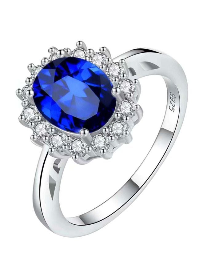 خاتم خطوبة مصنوع من الفضة الإسترليني عيار 925 ومرصع بالياقوت الأزرق - Image 1