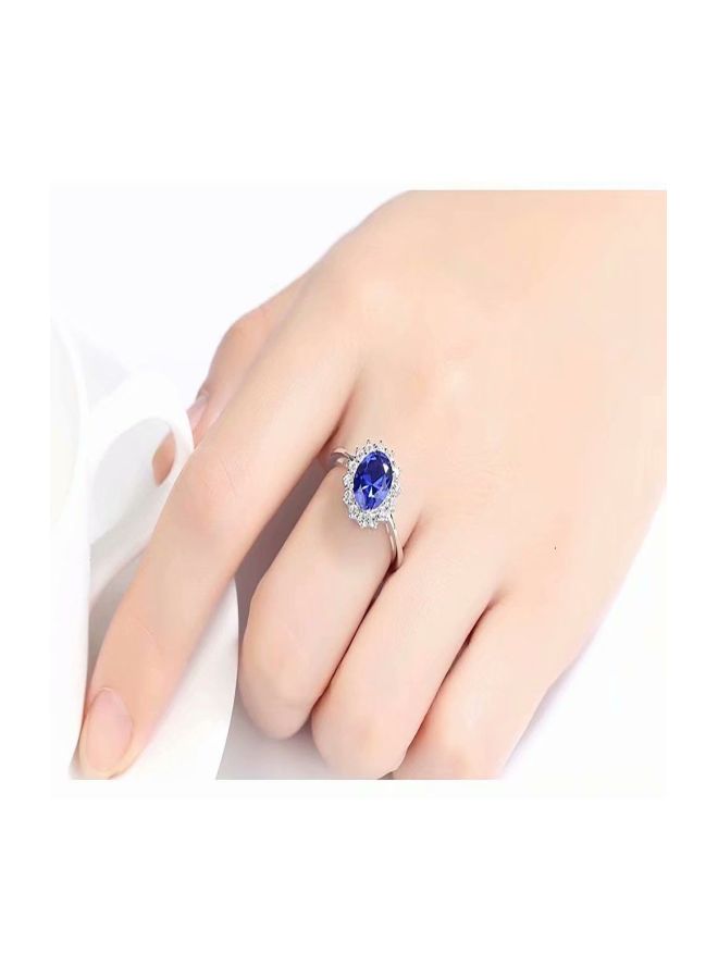 خاتم خطوبة مصنوع من الفضة الإسترليني عيار 925 ومرصع بالياقوت الأزرق - Image 3