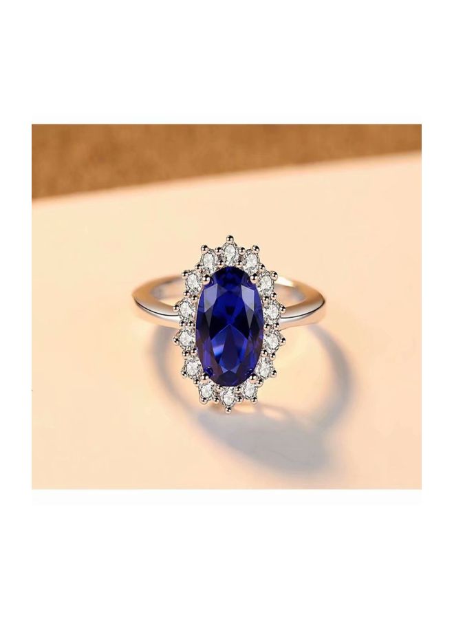 خاتم خطوبة مصنوع من الفضة الإسترليني عيار 925 ومرصع بالياقوت الأزرق - Image 2