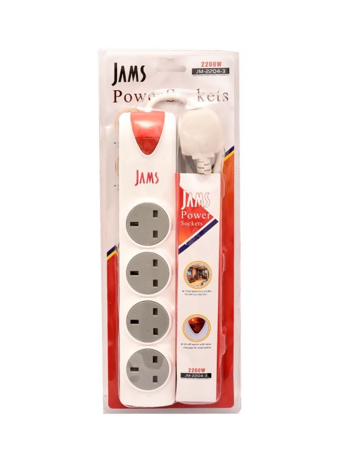 4-Outlet Power Strip White/Grey/Red 3meter