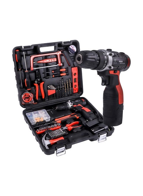 Cordless Hammer Drill Tool Kit Black/Red/Silver