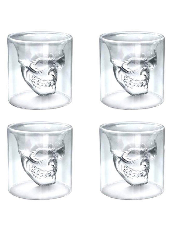Generic - 4-Piece Double Wall Crystal Skull Tea Cup Clear 75ml - Image 1